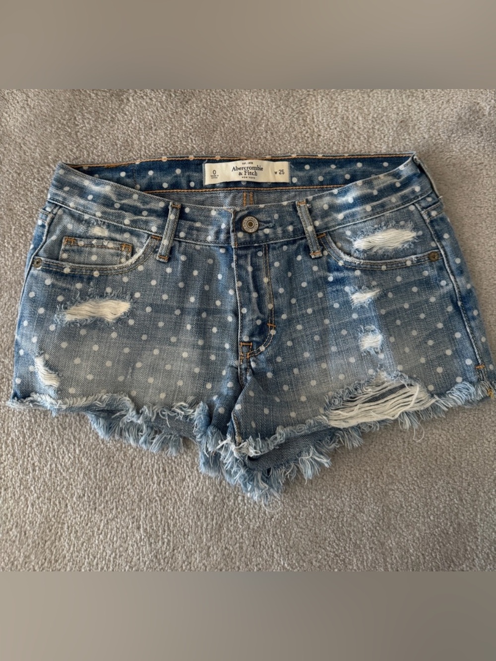 Abercrombie & Fitch Blue Polka Dot Distressed Jean Shorts
